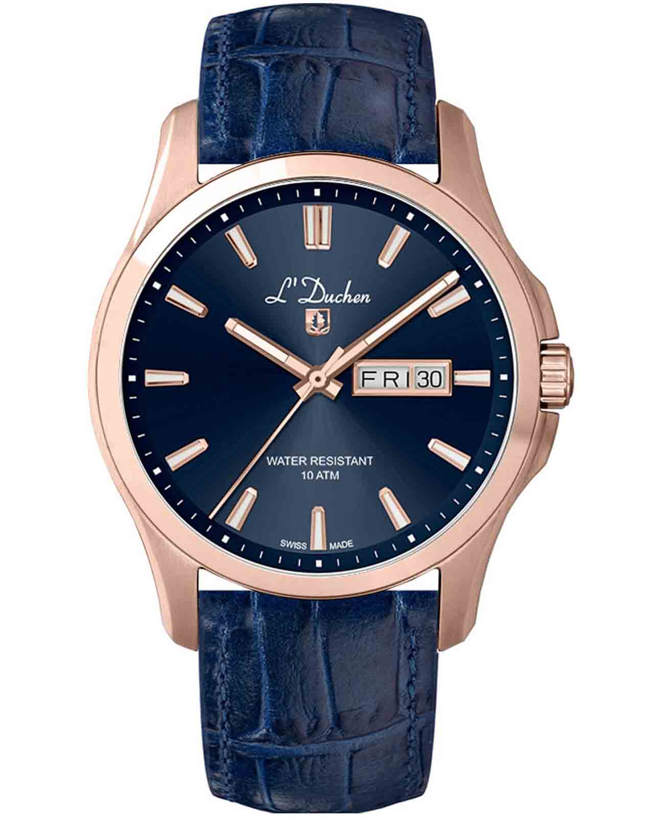 L'Duchen L'Duchen Dynamique D 261.46.36  D 261.46.36 кварцевые мужские часы синий циферблат, браслет кожаный — вид спереди